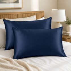 Mulberry Silk Pillowcase Twin Pack 51x76cm Navy Hypoallergenic Breathable Sleep