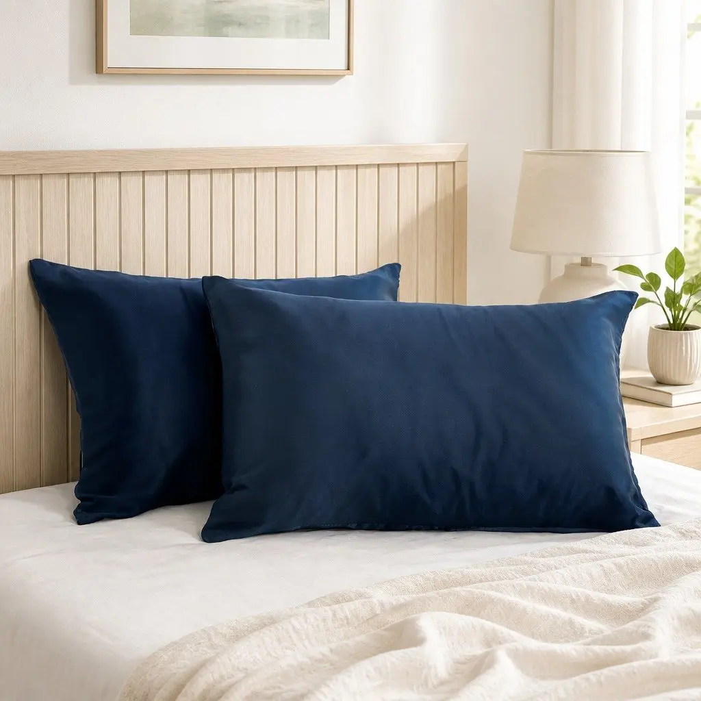 Mulberry Silk Pillowcase Twin Pack 51x76cm Navy Hypoallergenic Breathable Sleep