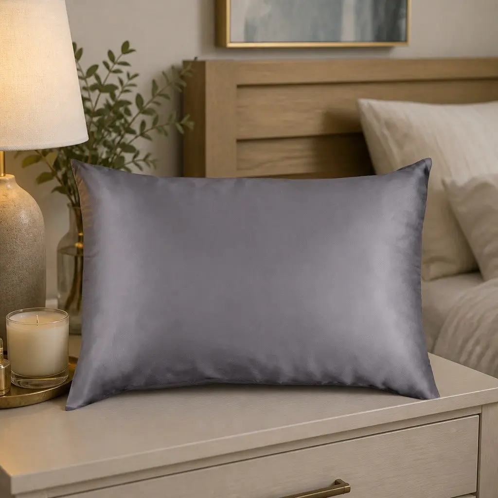 Silk Pillowcase Charcoal 51cm x 76cm Luxury Bedding Sleep Comfort Home
