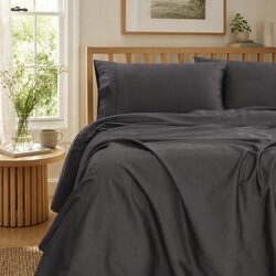 King Bamboo Cotton Sheet Set 1000TC Flat Fitted Pillowcases Bedroom Linen Pewter