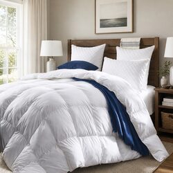 Queen Goose Feather Down Quilt 500GSM 50/50 Fill Cotton Cover All-Season Bedding