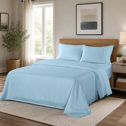 Queen Sheet Set 1200TC Satin-Weave 4 Piece Bedding Flat Fitted Pillowcases Sky
