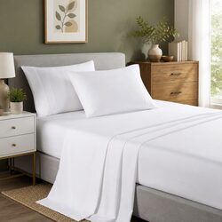 Bamboo Cooling Sheet Set 2000TC Single Bed Flat Fitted Pillowcase Bedding White