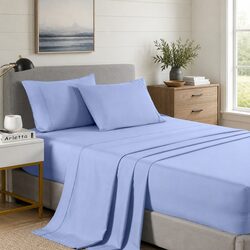 Bamboo Cooling Sheet Set 2000TC Single Bed Flat Fitted Pillowcases Light Blue