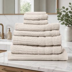 8 Piece Egyptian Cotton Towel Set 600GSM Bath Hand Face Towels Bath Mat Beige