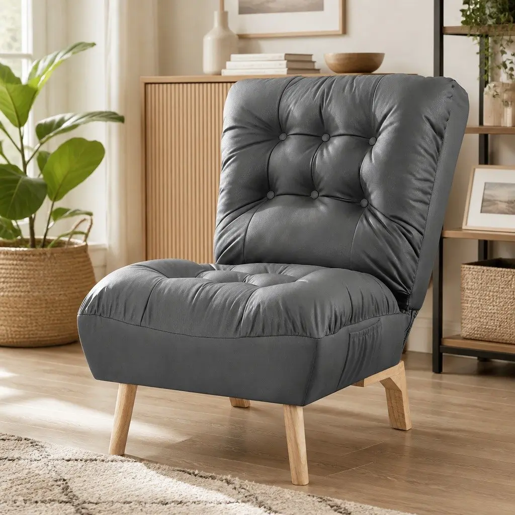 Accent Recliner Chair Adjustable Backrest Grey Leathaire Upholstery