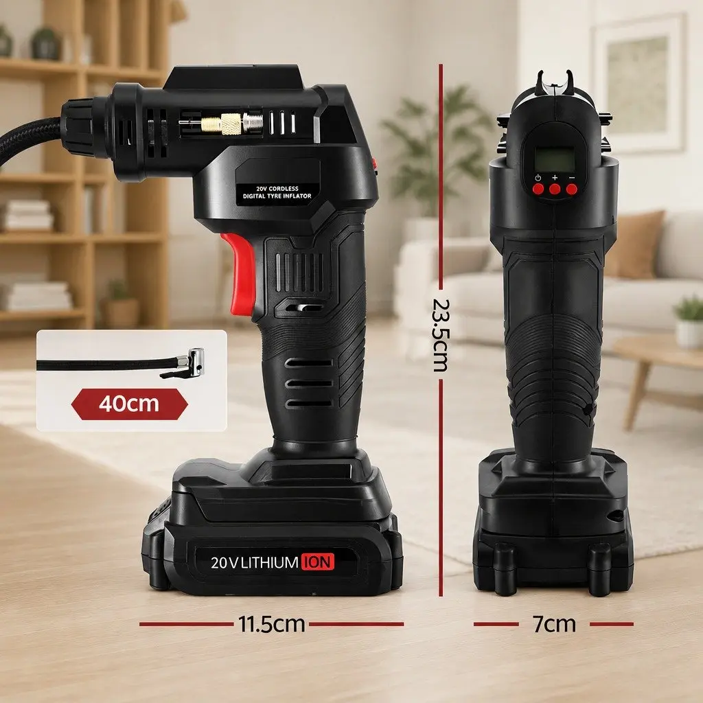 Cordless Air Compressor Portable Tyre Inflator 20V 120PSI Black