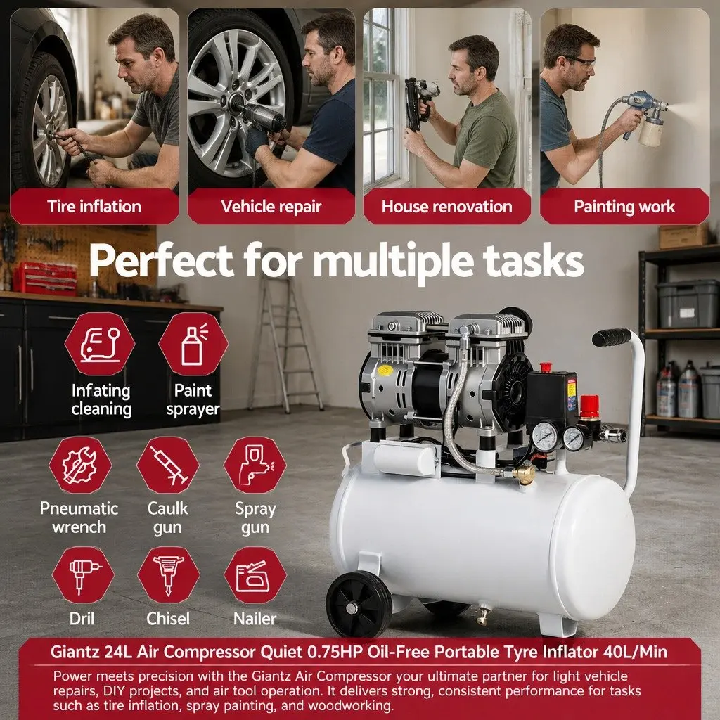 Air Compressor Portable 24L Tank Quiet Oil-Free Electric Power