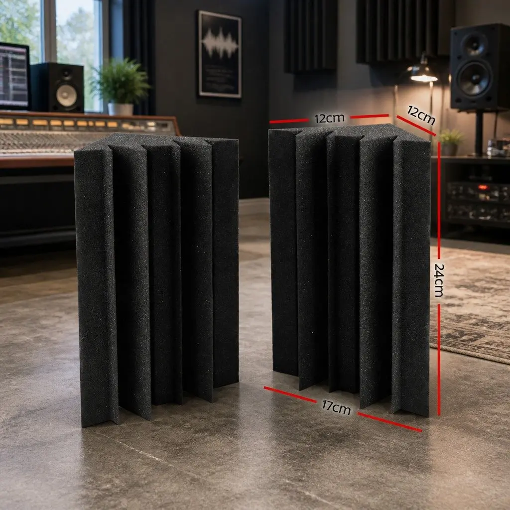 Acoustic Foam Corner Bass Trap Sound Absorption 12cm x 17cm x 24cm Black 60 Piece