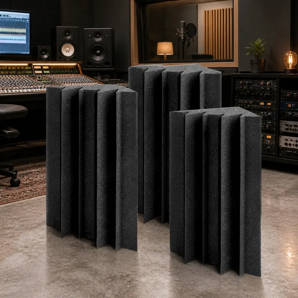 Acoustic Foam Corner Bass Trap Sound Absorption 12cm x 17cm x 24cm Black 60 Piece