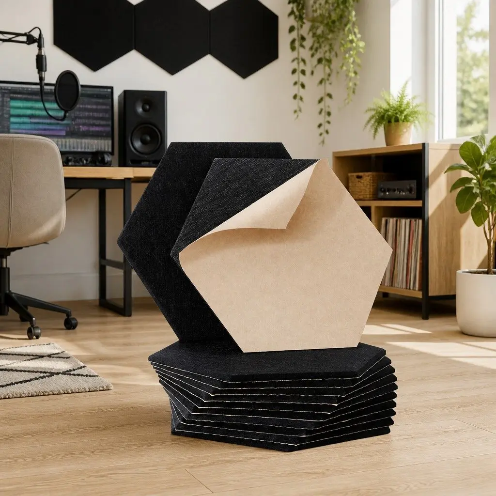 Acoustic Foam Soundproofing Tiles Hexagonal Panels 12 Piece Black Noise Absorption