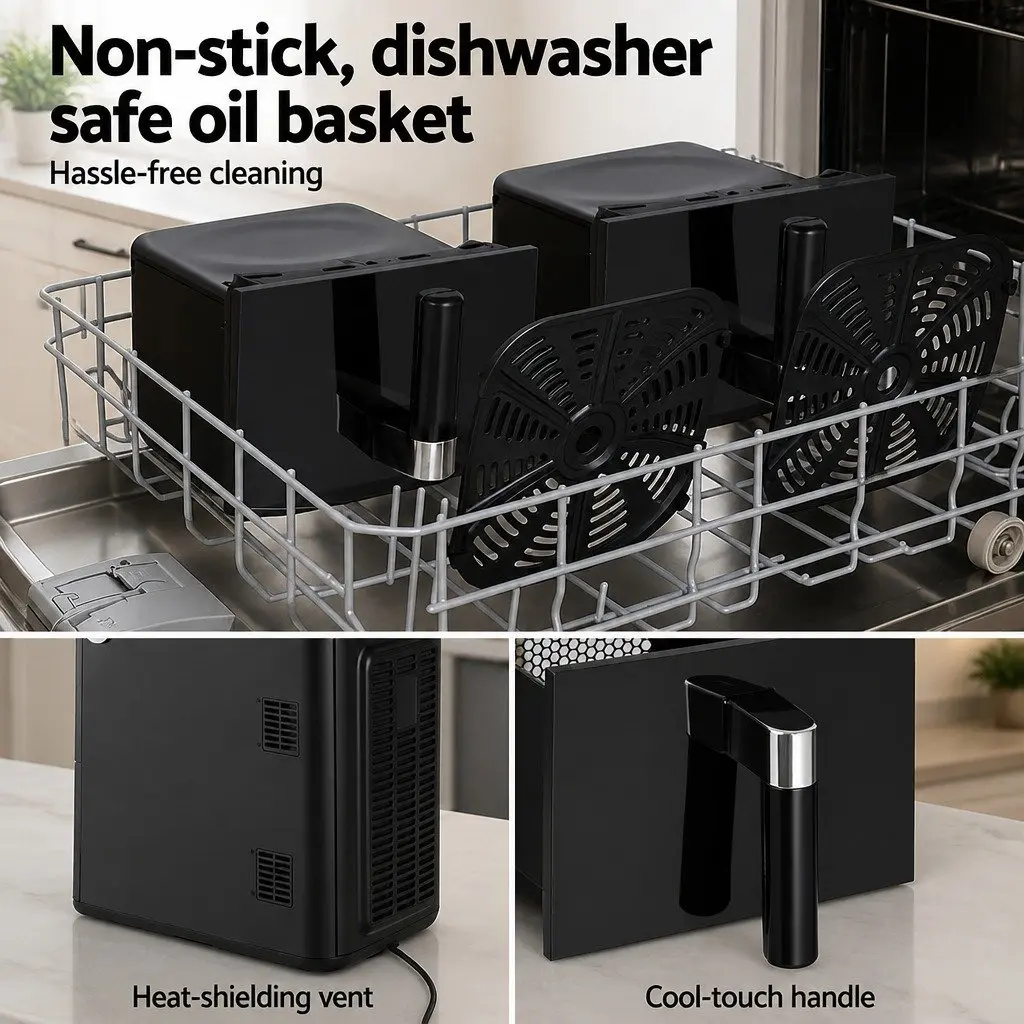Air Fryer Dual Zone Cooking 11L Black Kitchen Appliance Two Baskets