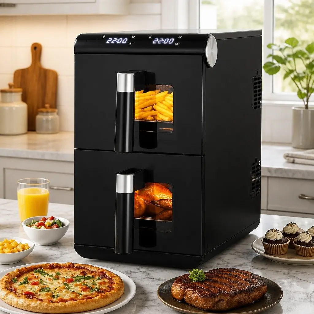 Air Fryer Dual Zone Cooking 11L Black Kitchen Appliance Two Baskets