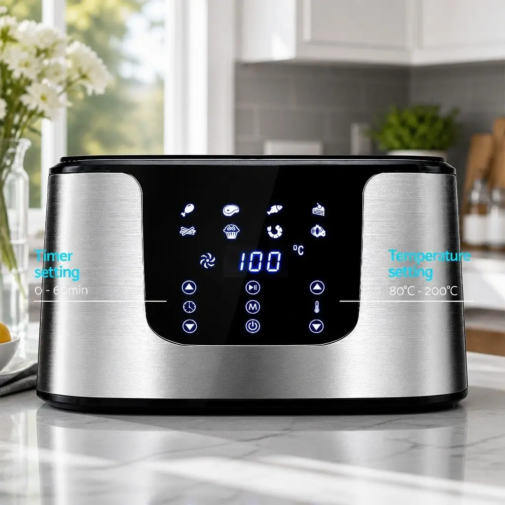 Air Fryer 7L LCD Touch Control Black Stainless Steel Cooking Frying Roasting Grilling Baking