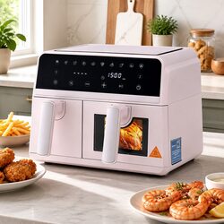Air Fryer 9L Dual Zone Kitchen Appliance Two Independent Baskets Pink Touch