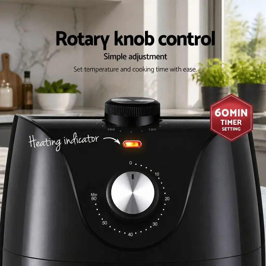 Air Fryer 2.5L Capacity Knob Control Black Kitchen Cooking Appliance