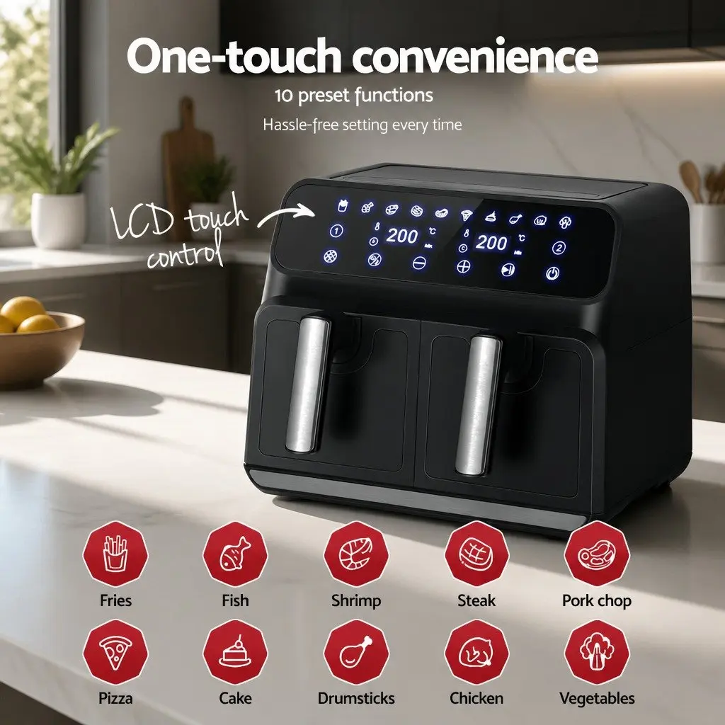 Air Fryer Dual Zone 8L Digital Touch Control Black