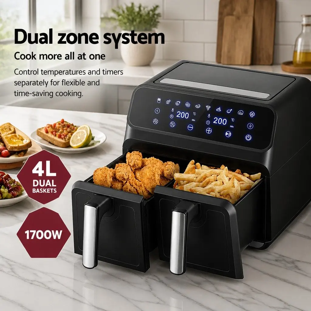 Air Fryer Dual Zone 8L Digital Touch Control Black