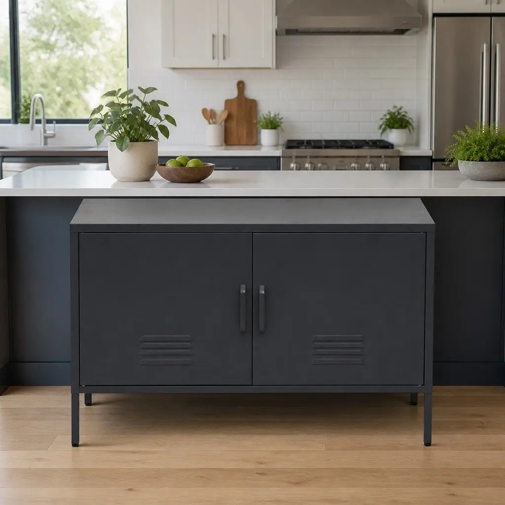 Buffet Sideboard Metal Cabinet Storage with Adjustable Shelf and Cable Hole