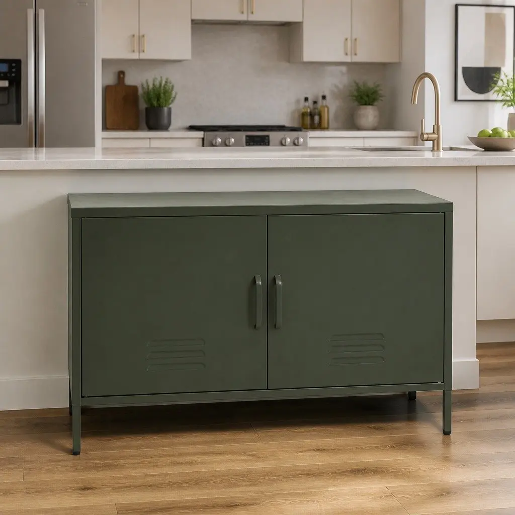 Buffet Sideboard Metal Storage Cabinet with Adjustable Shelf and Wall Mount