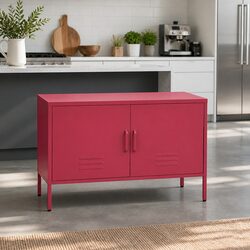 Metal Buffet Sideboard Storage Cabinet with Shelf Pink Dining Room Furniture