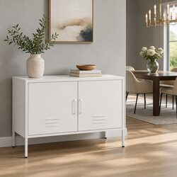 Buffet Sideboard Storage Cabinet White Metal Dining Room Furniture Locker