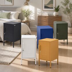 Bedside Table Metal Cabinet Storage Locker Green Bedroom Furniture with Shelf