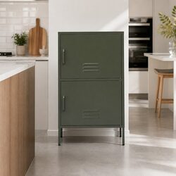 Green Metal Buffet Sideboard Cabinet Storage Dining Room Furniture Double Shelf