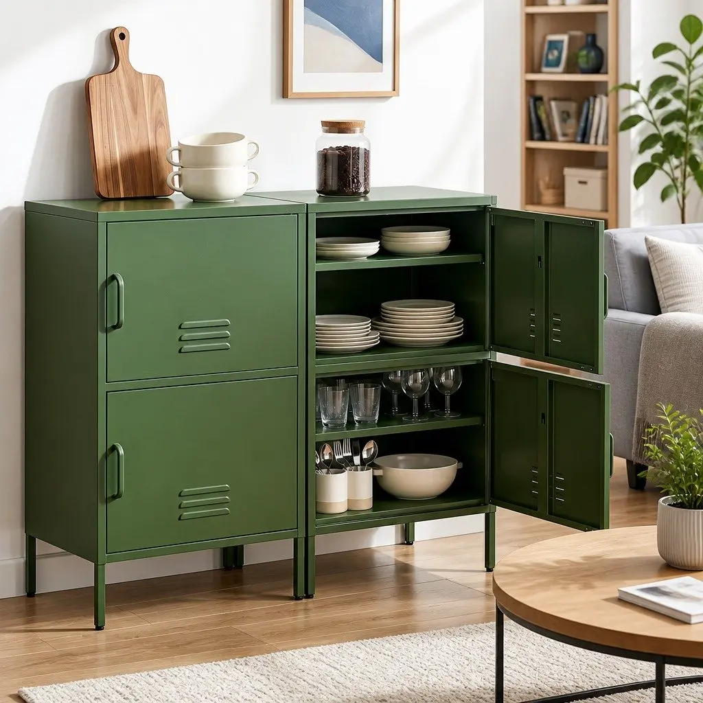 Buffet Sideboard Cabinet Storage Cupboard 2 Doors Green Set of 2