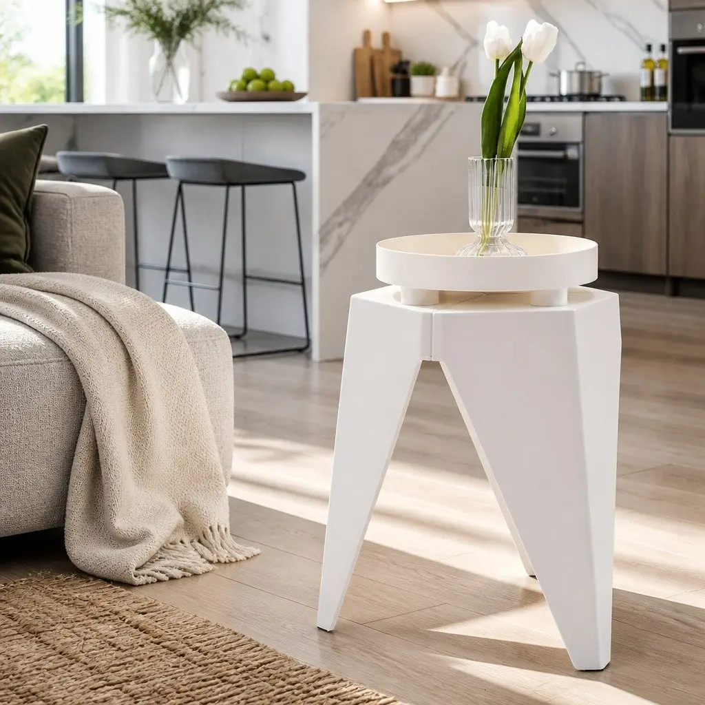 4PC Puzzle Stackable Bar Stools White Modern Design Seat Storage Versatile Use