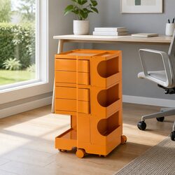 Storage Trolley Bedside Side Table 5 Tier Cart Boby Style Orange Wheels