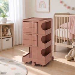 Storage Trolley Bedside Side Table 5 Tier Shelves Fold Out Cart Wheels Pink