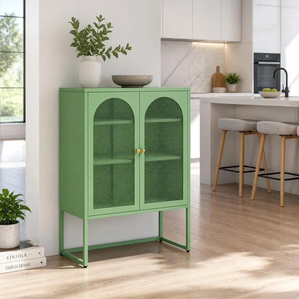 Buffet Sideboard Storage Cabinet 2-Door Mesh Light Green