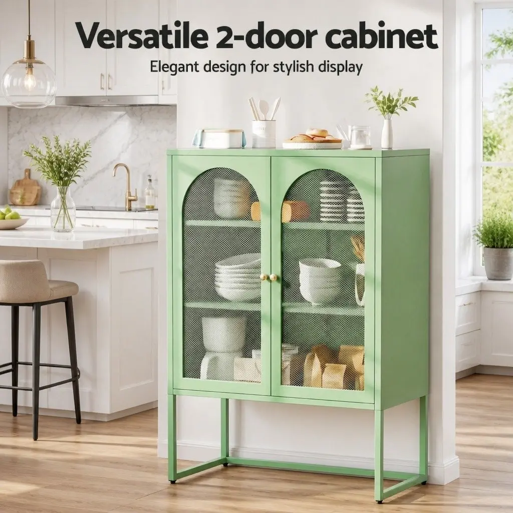 Buffet Sideboard Storage Cabinet 2-Door Mesh Light Green