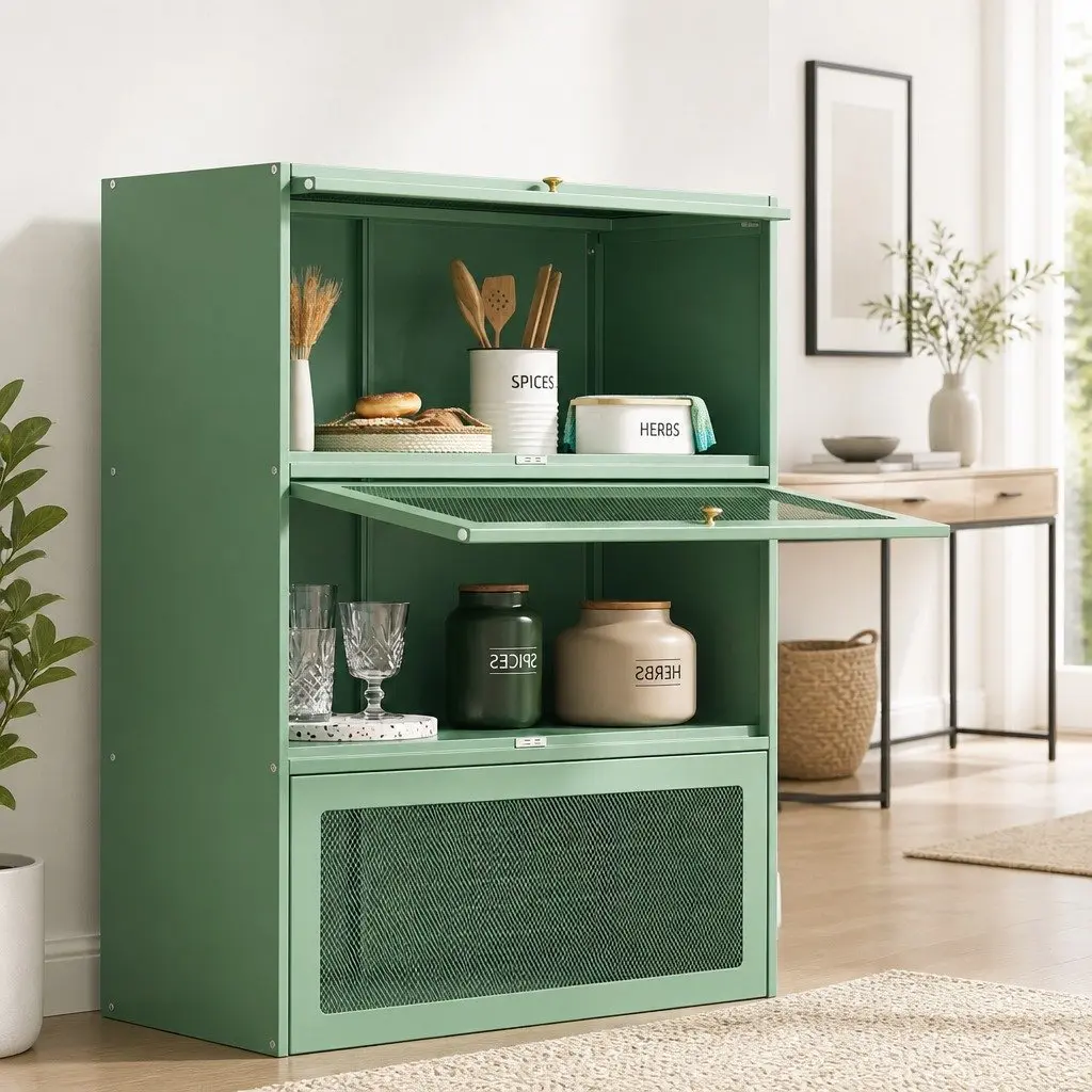 Buffet Sideboard 5-Tier Storage Cabinet Light Green Modern Dining Room Furniture