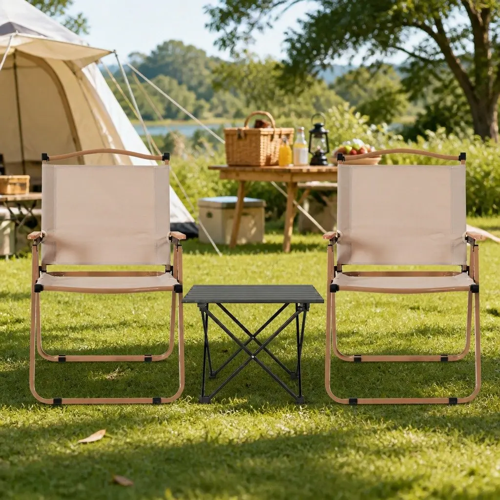3 Piece Camping Table Chair Set Lightweight Aluminium Portable Folding Outdoor Furniture