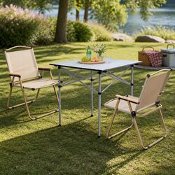 Camping Table Chair Set 3-Piece Outdoor Folding Portable Picnic Aluminium Steel