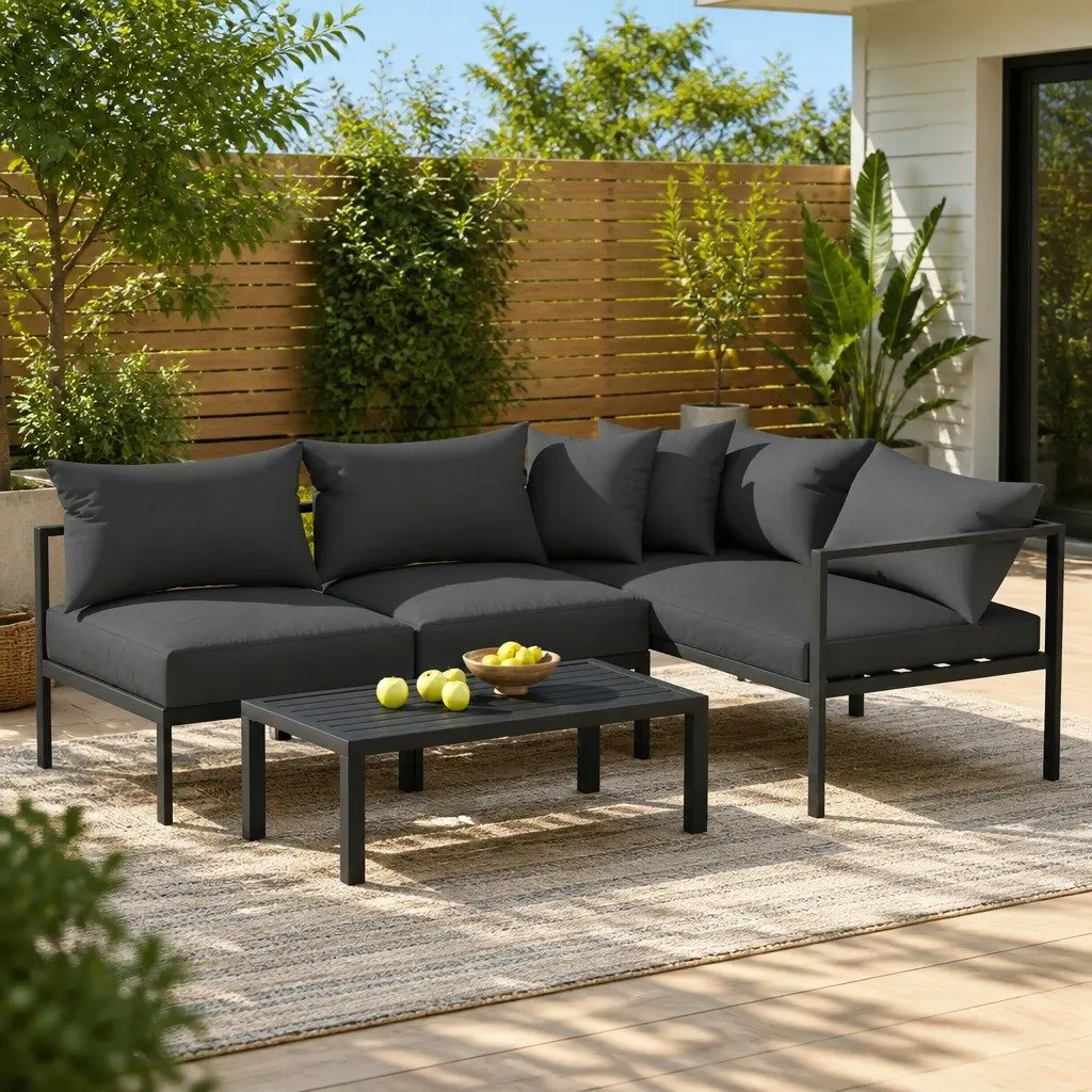 Outdoor Sofa Set 4 Seater Aluminium Patio Furniture Charcoal with Coffee Table