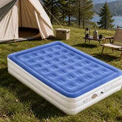 Queen Air Mattress Inflatable Bed 46cm Flocked Sleeping Surface Built-in Pump