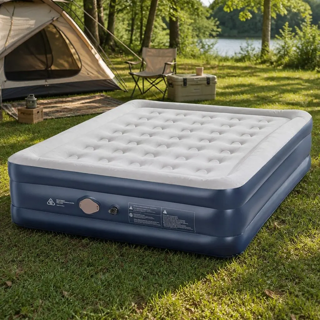 Queen Air Mattress Inflatable Bed 46cm Height Raised Camping Guest Flocked