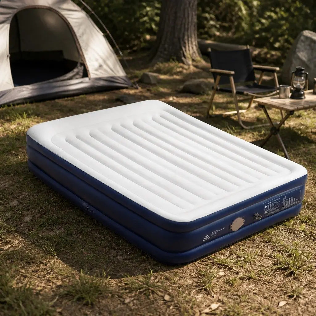 Double Air Mattress Inflatable Bed 46cm Built-in Pump Flocked Sleeping Surface