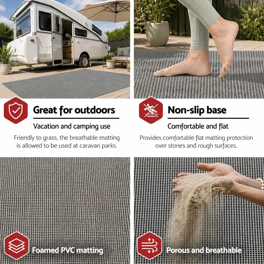 Annex Matting Floor Mats Heavy-duty 4M x 2.5M Grey Outdoor Mesh Camping