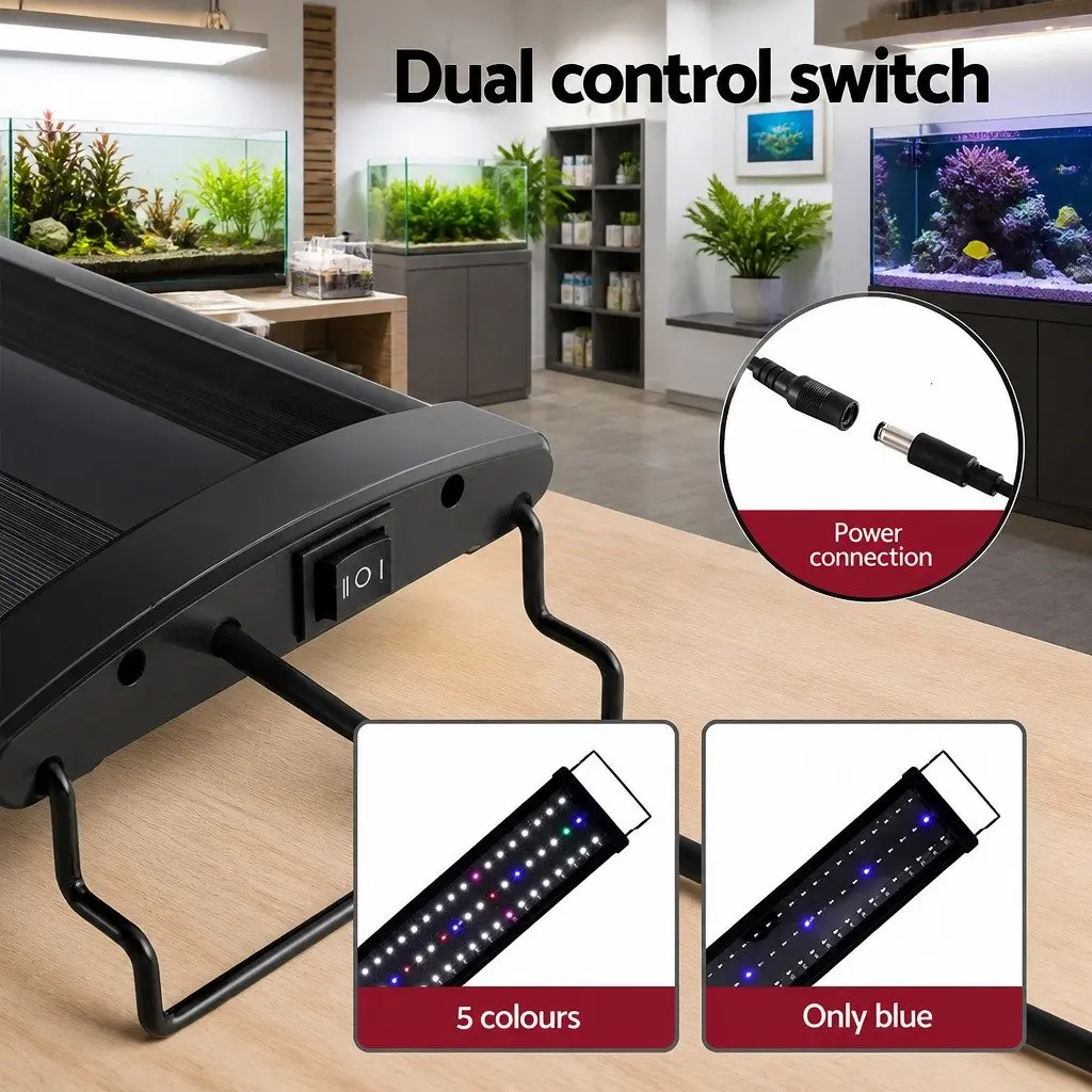 Aquarium LED Light Full Spectrum 90CM Adjustable Bracket Black