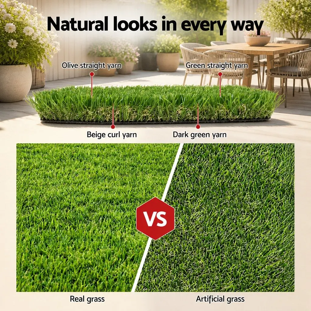 Artificial Grass Turf 20mm Pile Four-Tone 2m x 5m Synthetic Lawn Garden Outdoor