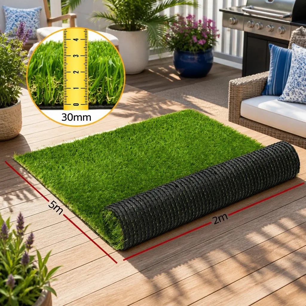 Artificial Grass 30mm Synthetic Lawn Turf 2m x 5m Green for Garden Landscape Outdoor