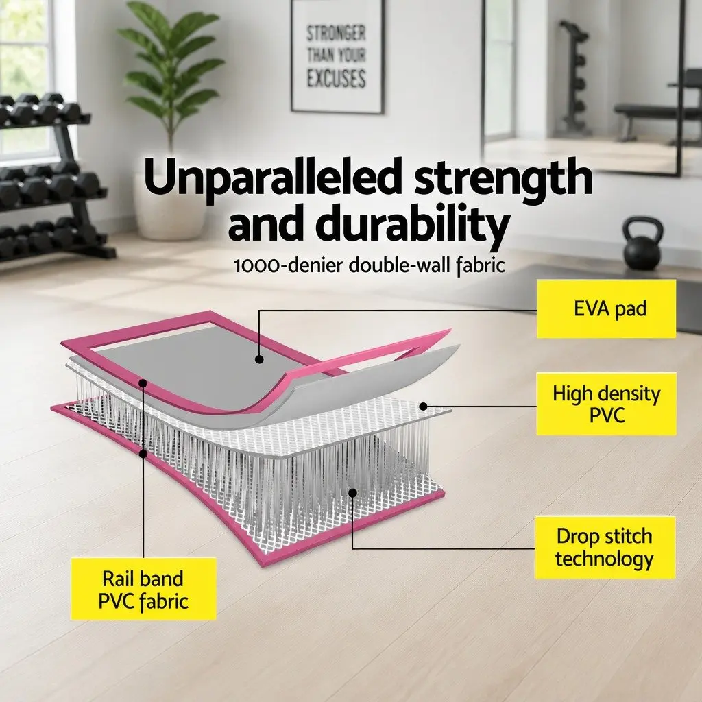 Inflatable Air Track Mat 3M Gymnastics Tumbling Training Exercise Yoga Fitness Pink Grey
