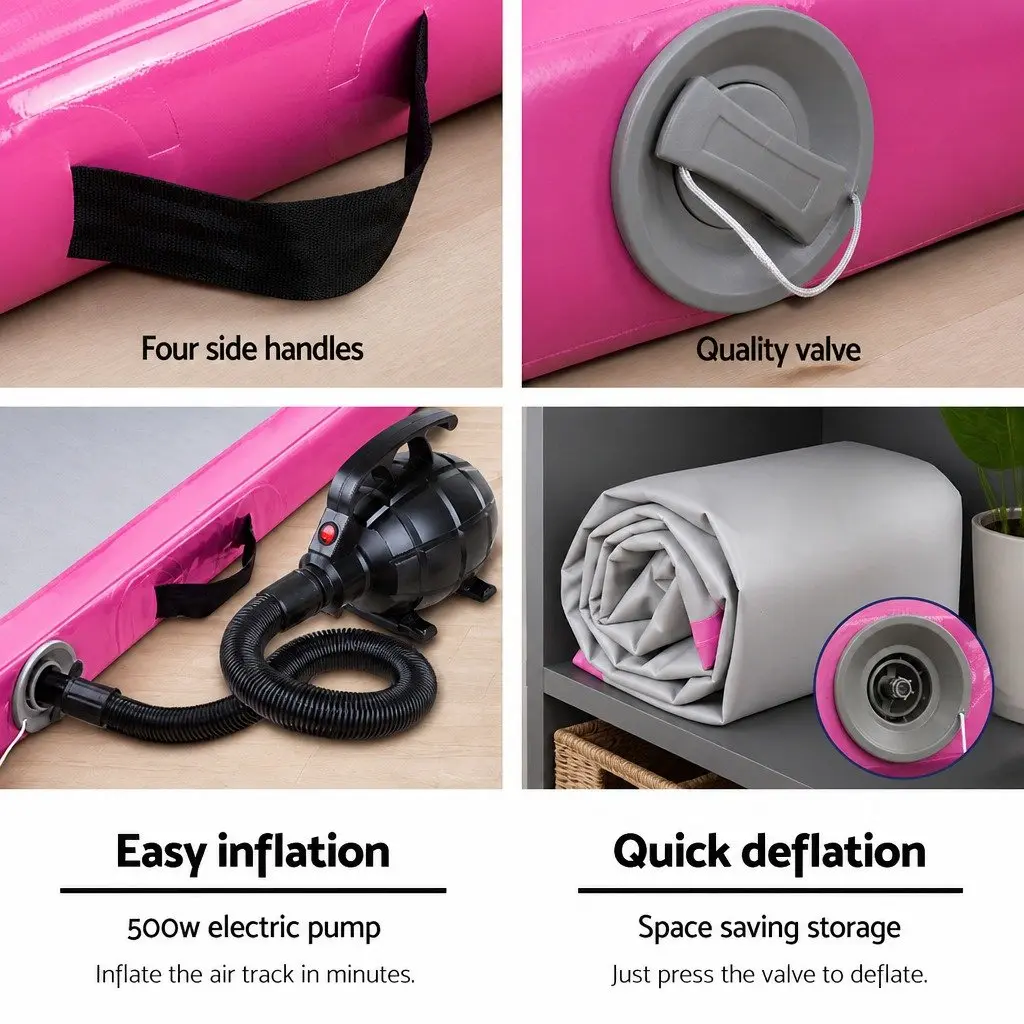 Inflatable Air Track Mat 3M Gymnastics Tumbling Training Exercise Yoga Fitness Pink Grey