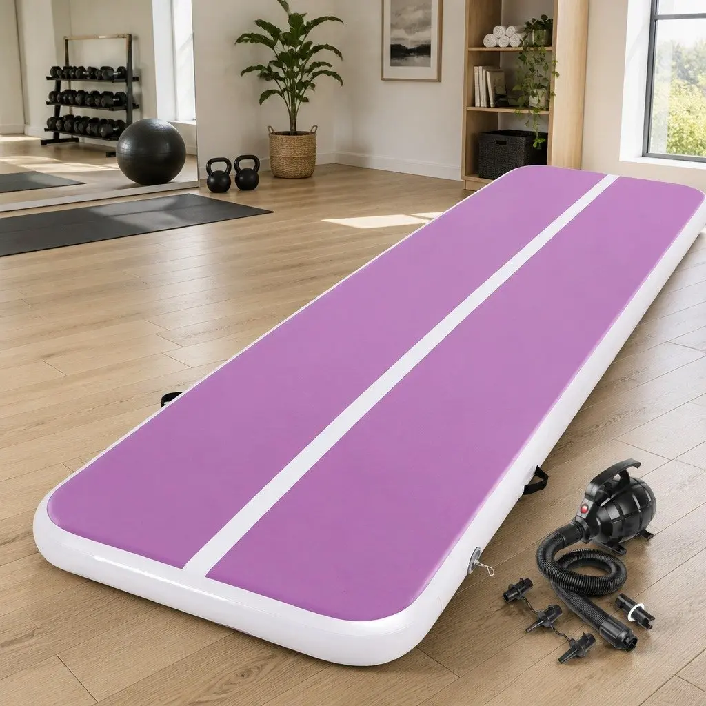 Air Track Mat Inflatable 4M Gymnastics Tumbling Yoga Training Purple Black