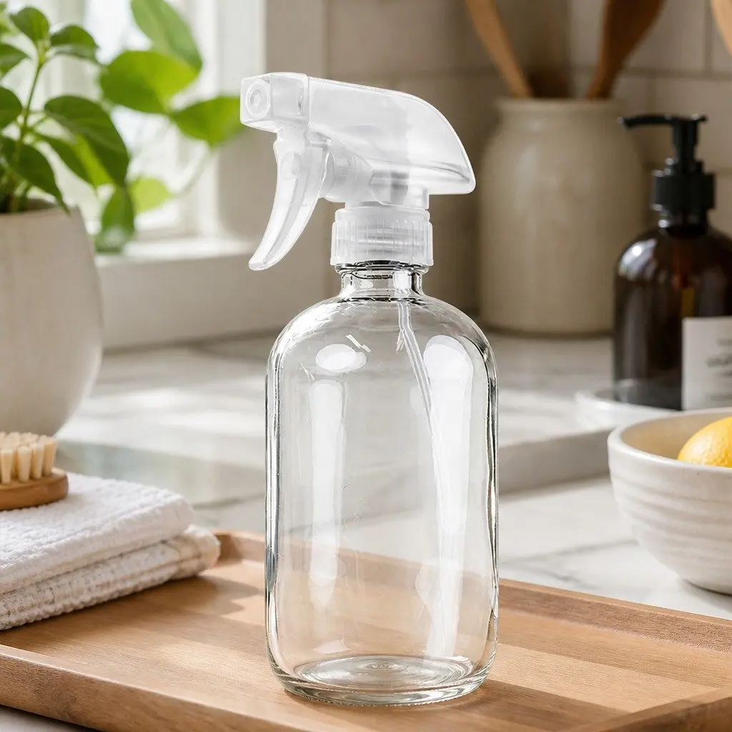 Clear Glass Spray Bottles Ergonomic Trigger 500ml Set of 4