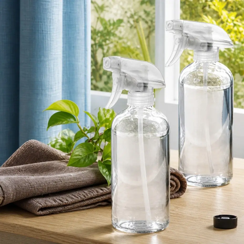 Clear Glass Spray Bottles Ergonomic Trigger 500ml Set of 4